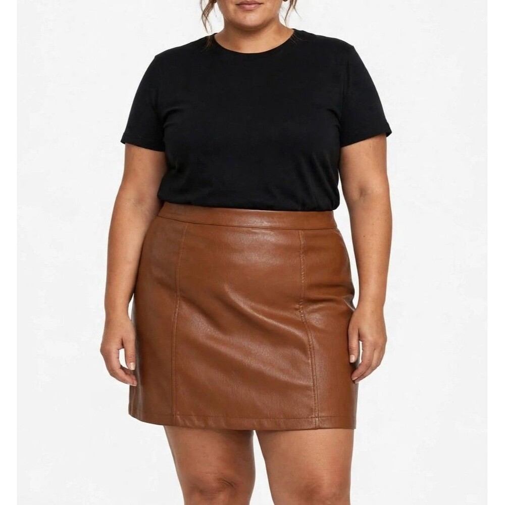 Brown Cognac Faux Leather Mini Skirt  A-Line High Waist Y2K 90s Style